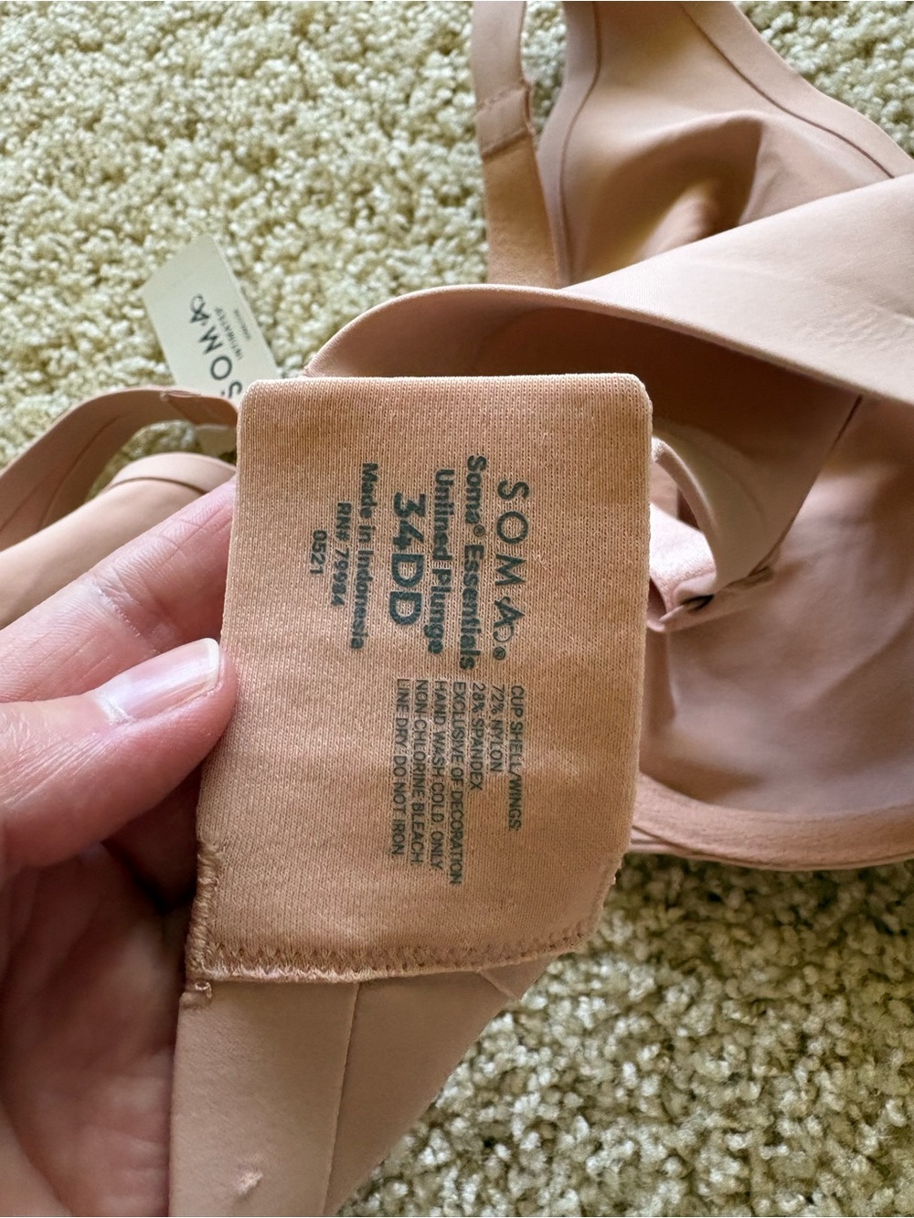 NWT Soma Essentials Unlined Plunge Bra Hush Beige 34DD - Picture 4 of 5